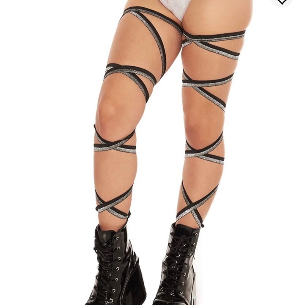 SOLD on Depop - iHeartRaves Pair of Non-Slip Black with Silver Glitter Leg Wraps